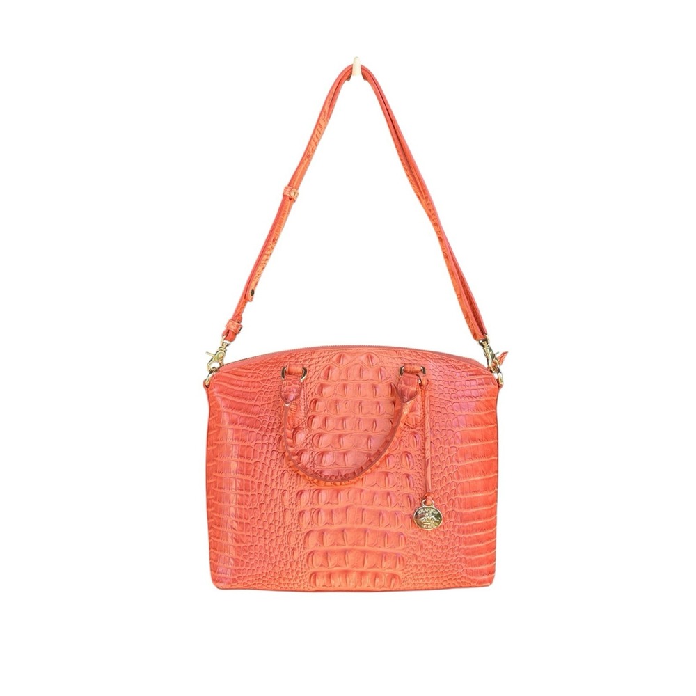 Brahmin Medium Duxbury Satchel Croc Leather Coral